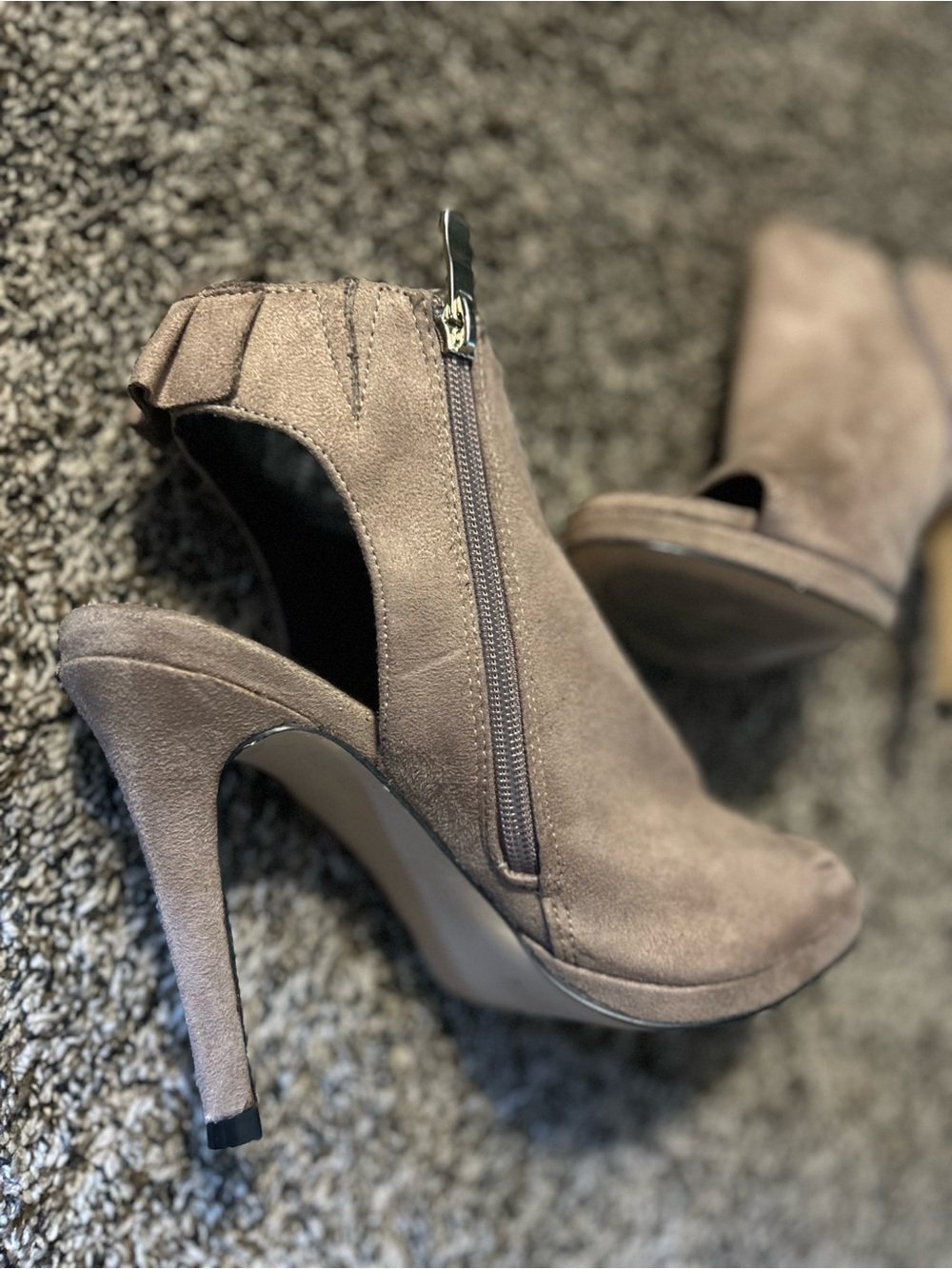 Nicole Miller Taupe Peep-Toe Stiletto Booties